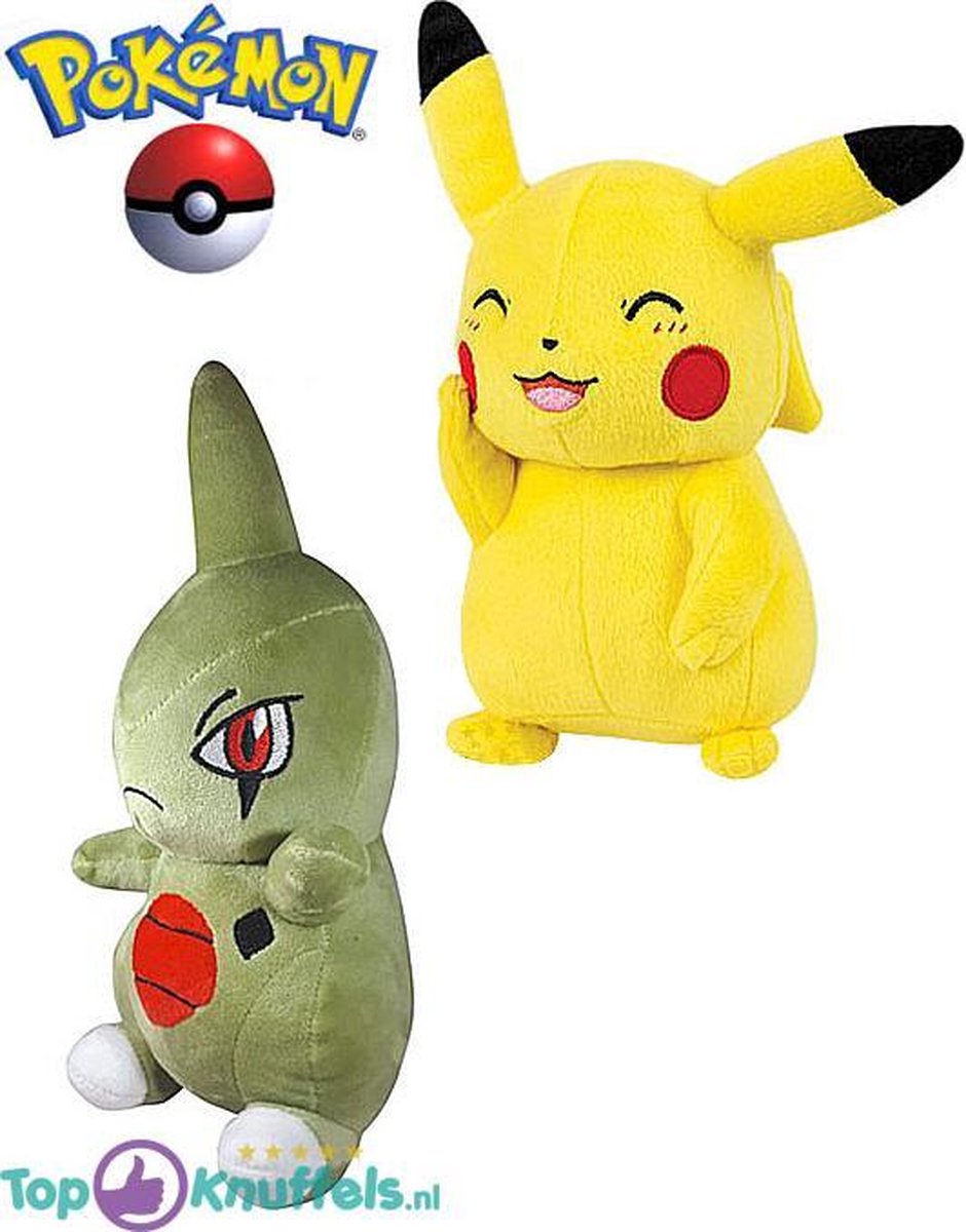 Pokemon speelgoed knuffel set Pikachu 23cm + Larvitar 27cm | Pokémon Friends: Charmander Bulbasaur Eevee Charizard Squirtle Snorlax